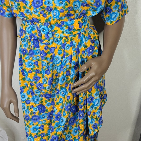 Vintage Nina Ricci Dress Size 10 Turquoise Yellow Retro 80's Floral Print EUC - Picture 2 of 9